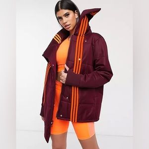 Adidas x IVY PARK asymmetric coat in maroon size XS